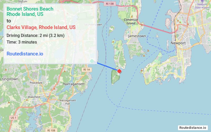 Route map from Bonnet Shores Beach to Clarks Village