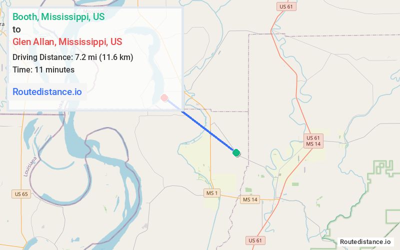 Route map from Booth to Glen Allan
