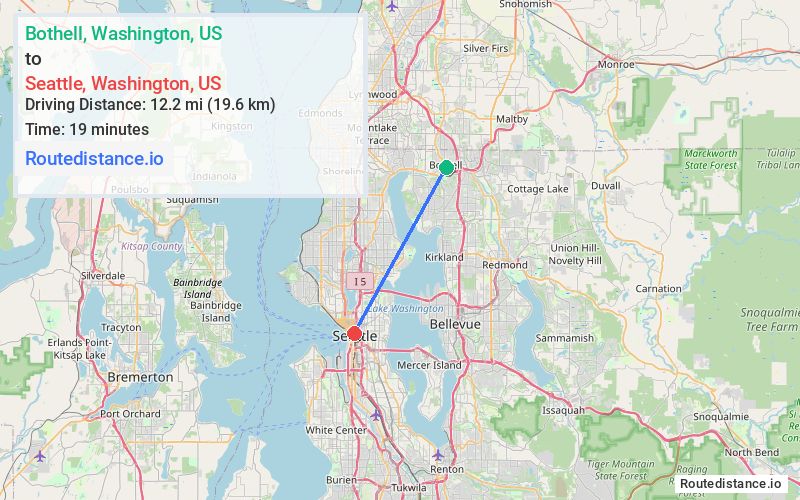 Route map from Bothell to Seattle