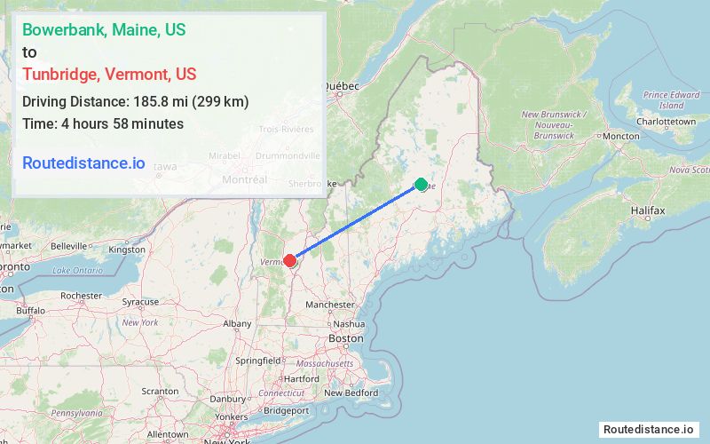 Distance from Bowerbank to Tunbridge
