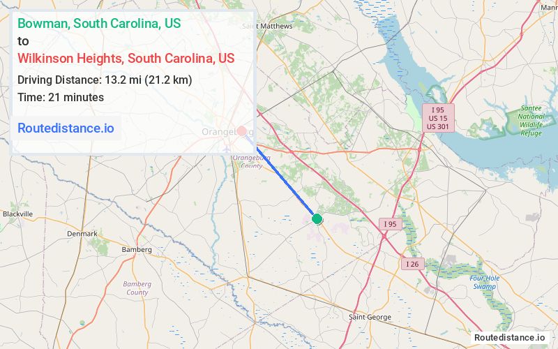 Distance from Bowman to Wilkinson Heights