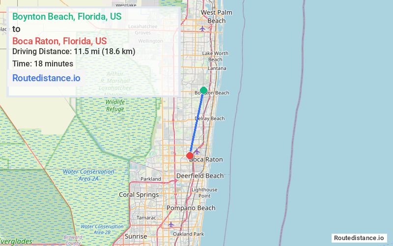 Distance from Boynton Beach to Boca Raton