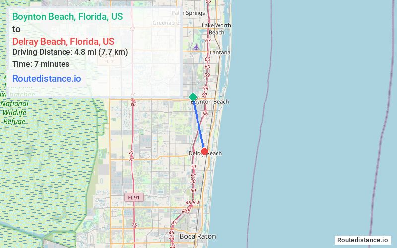 Distance from Boynton Beach to Delray Beach