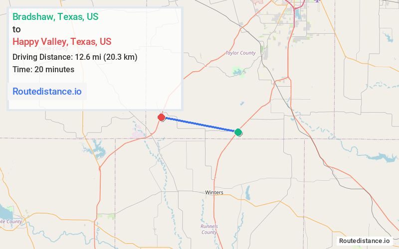 Distance from Bradshaw to Happy Valley