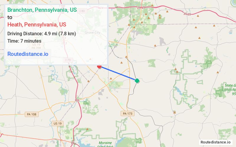 Route map from Branchton to Heath