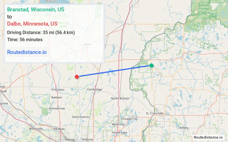 Distance from Branstad to Dalbo