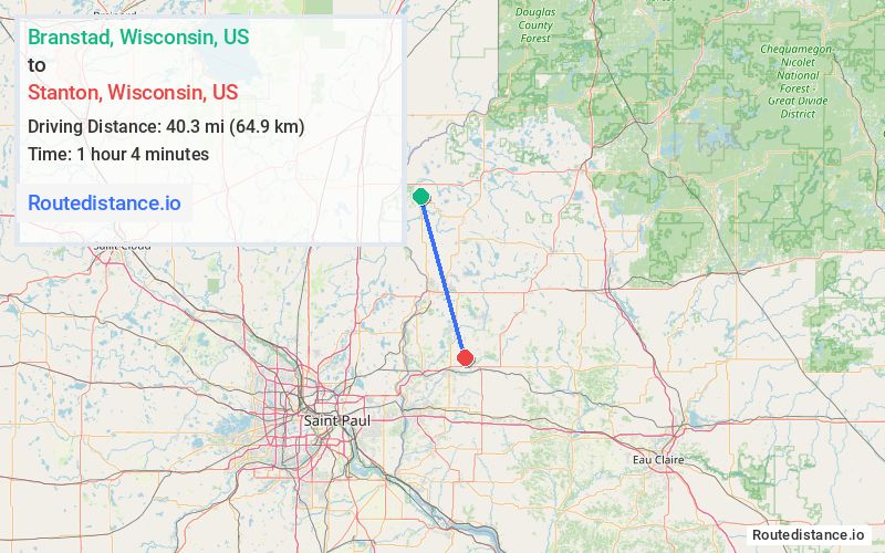 Distance from Branstad to Stanton