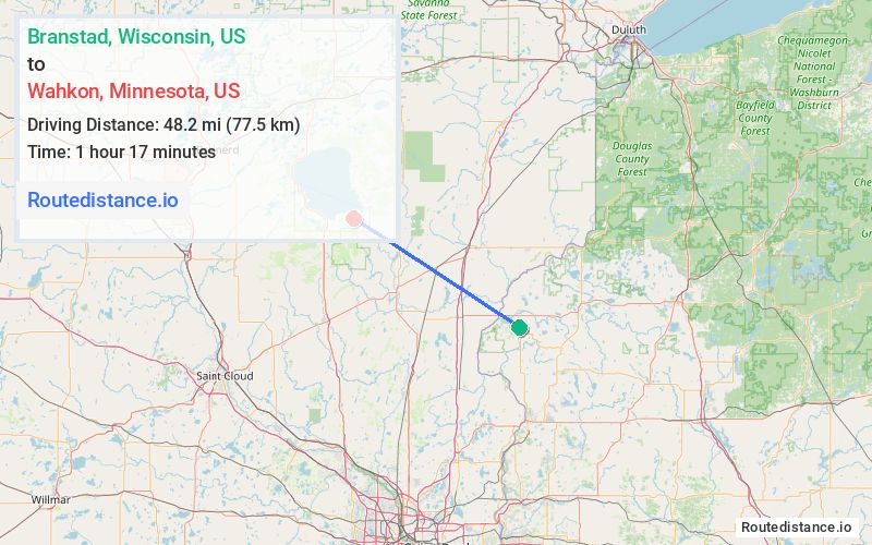 Distance from Branstad to Wahkon