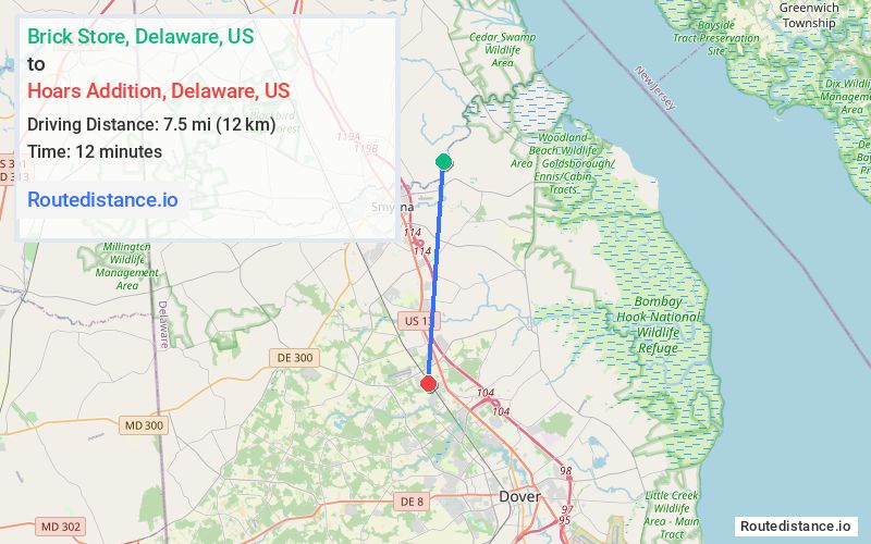 Route map from Brick Store to Hoars Addition