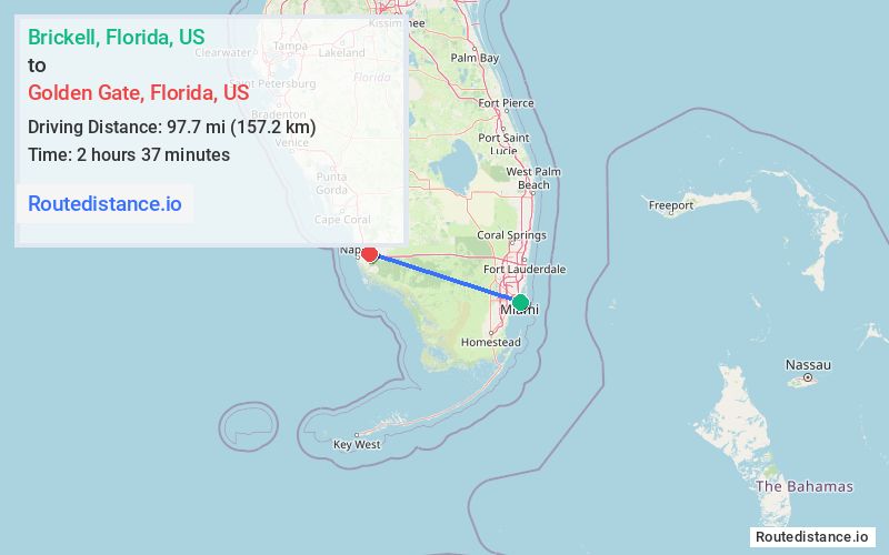 Route map from Brickell to Golden Gate