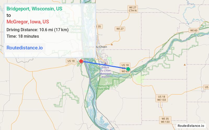 Route map from Bridgeport to McGregor