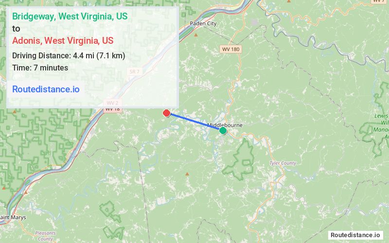 Route map from Bridgeway to Adonis