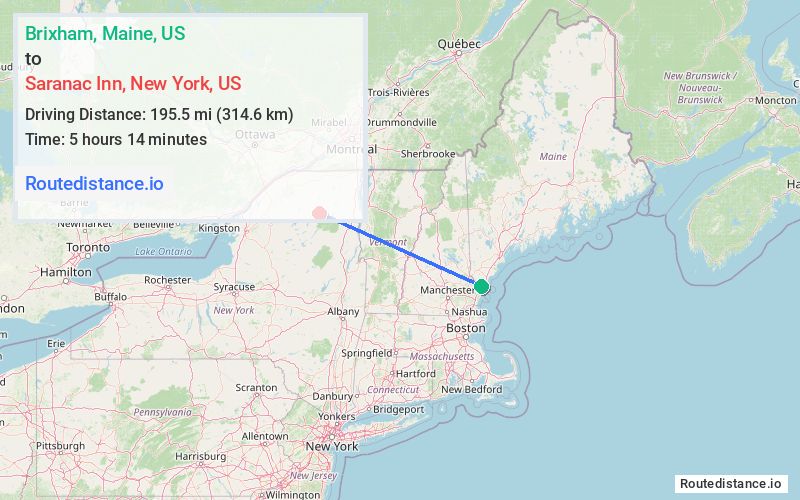 Distance from Brixham to Saranac Inn