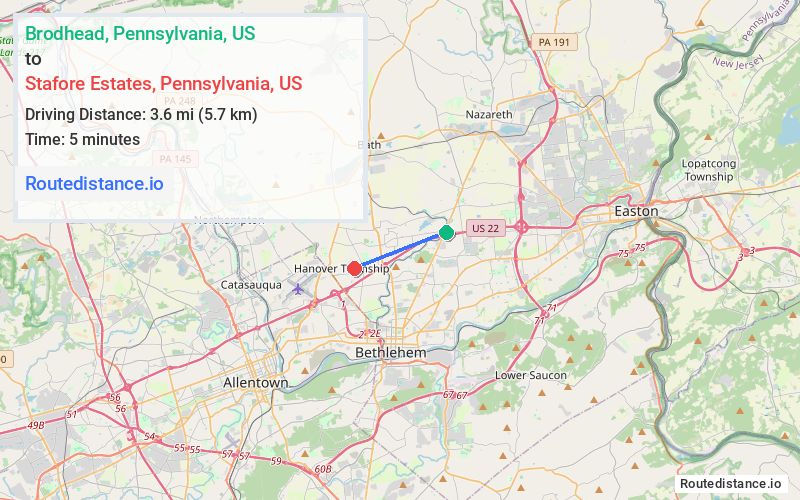 Route map from Brodhead to Stafore Estates