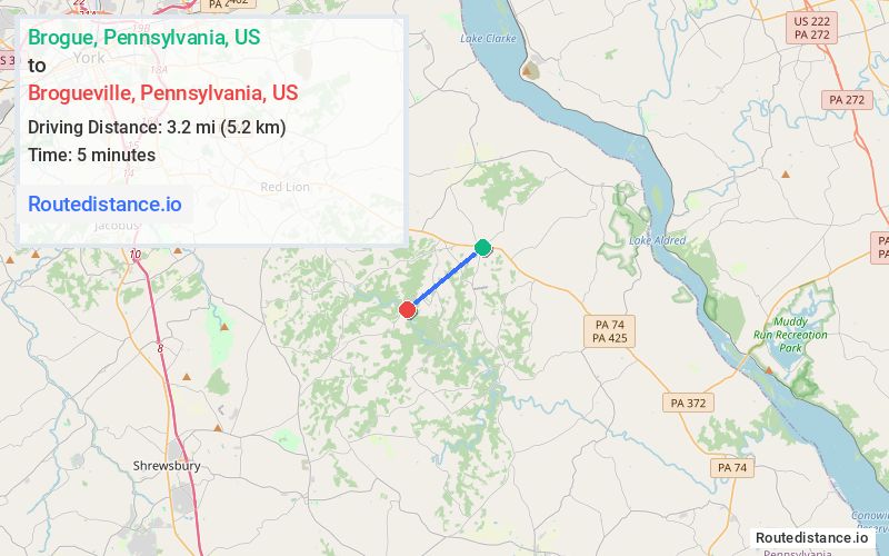 Route map from Brogue to Brogueville