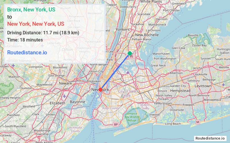 Distance from Bronx to New York