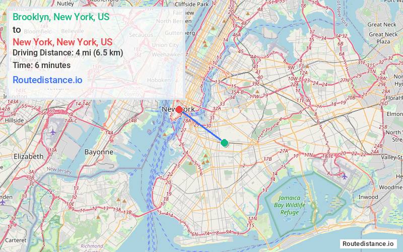 Distance from Brooklyn to New York