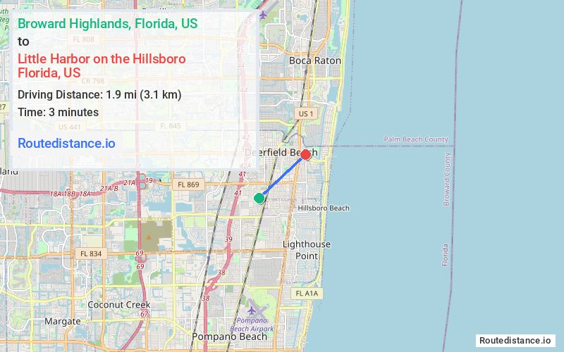 Route map from Broward Highlands to Little Harbor on the Hillsboro