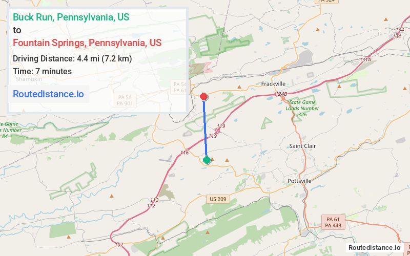 Route map from Buck Run to Fountain Springs
