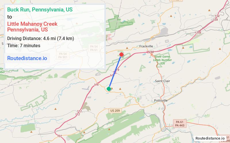 Route map from Buck Run to Little Mahanoy Creek