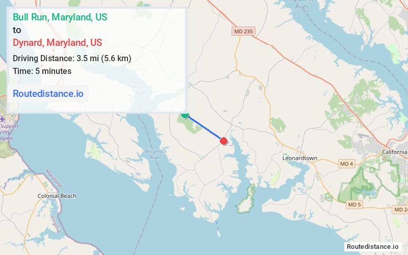 Route map from Bull Run to Dynard