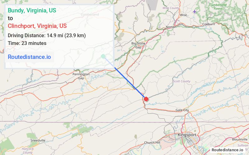Route map from Bundy to Clinchport