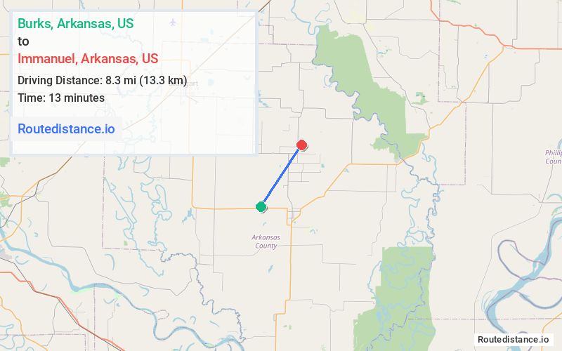 Route map from Burks to Immanuel