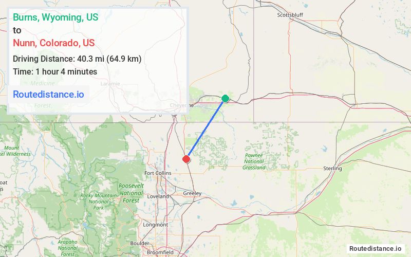 Route map from Burns to Nunn