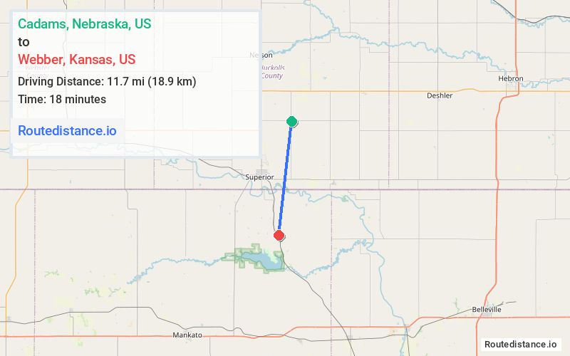 Route map from Cadams to Webber