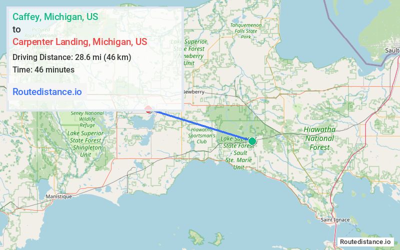 Route map from Caffey to Carpenter Landing
