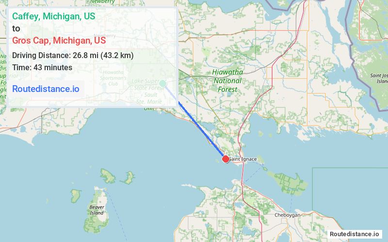Route map from Caffey to Gros Cap