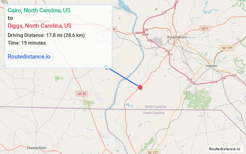 Route map from Cairo to Diggs