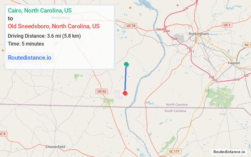 Route map from Cairo to Old Sneedsboro