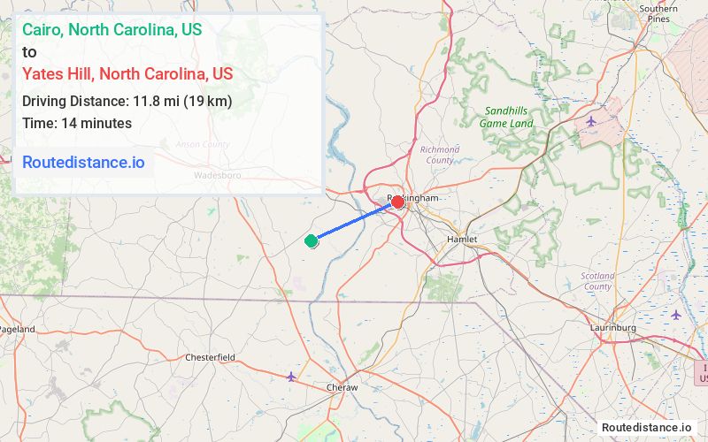 Route map from Cairo to Yates Hill