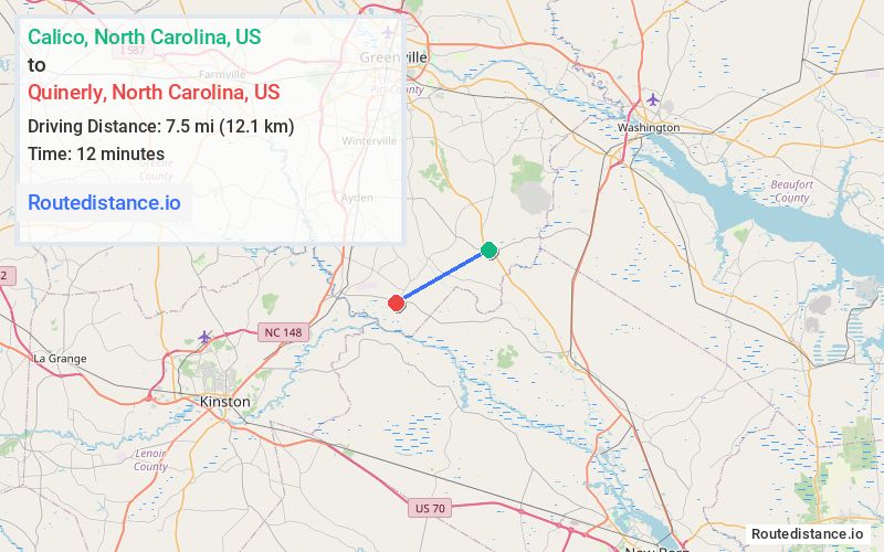 Route map from Calico to Quinerly