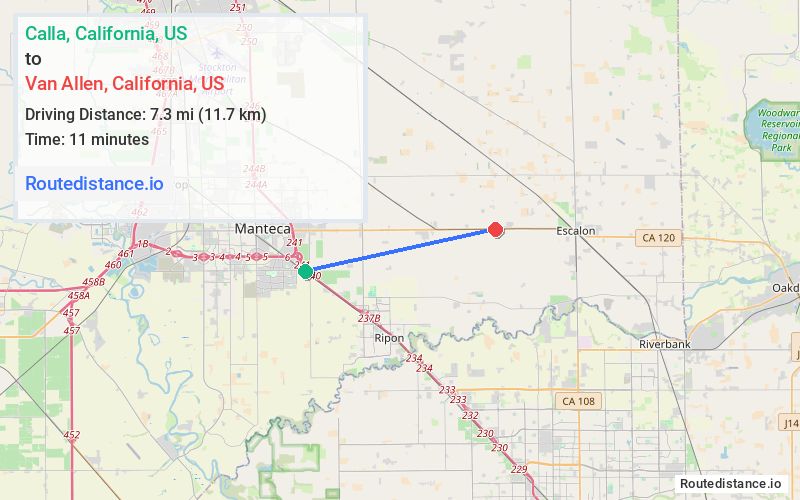 Route map from Calla to Van Allen
