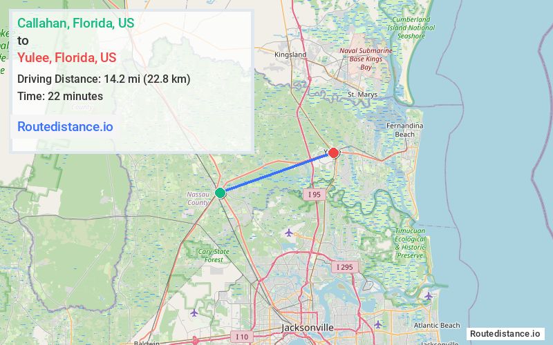 Route map from Callahan to Yulee