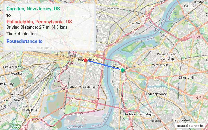Route map from Camden to Philadelphia