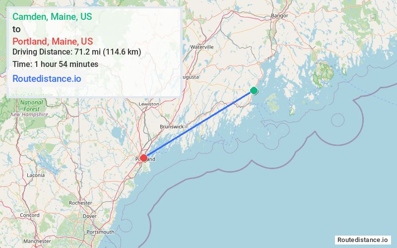 Route map from Camden to Portland
