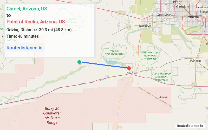 Route map from Camel to Point of Rocks