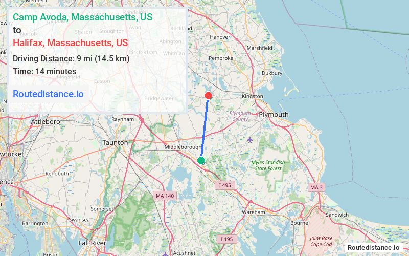 Route map from Camp Avoda to Halifax