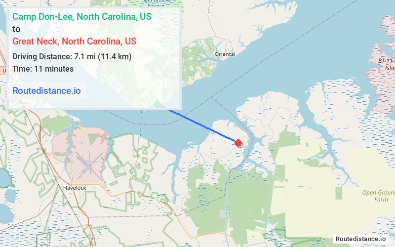 Route map from Camp Don-Lee to Great Neck