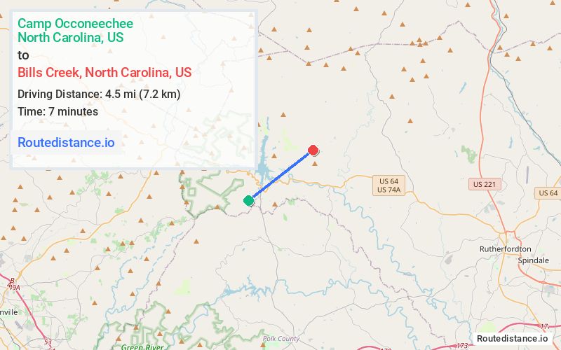 Distance from Camp Occoneechee to Bills Creek
