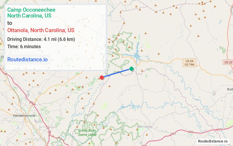 Route map from Camp Occoneechee to Ottanola