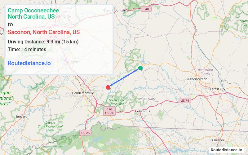 Distance from Camp Occoneechee to Saconon