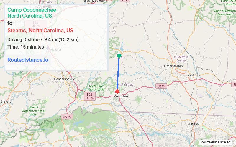 Distance from Camp Occoneechee to Stearns