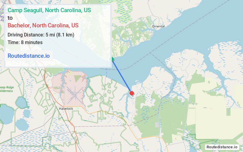 Route map from Camp Seagull to Bachelor
