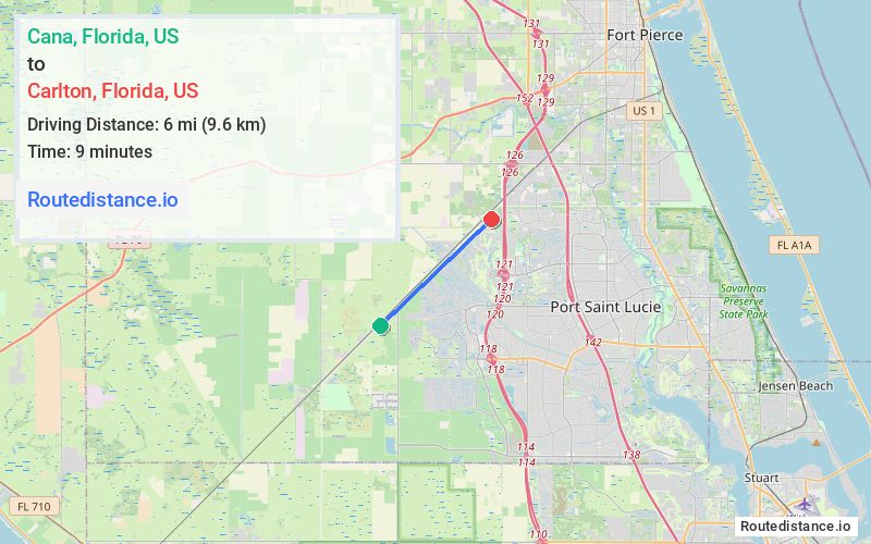 Route map from Cana to Carlton