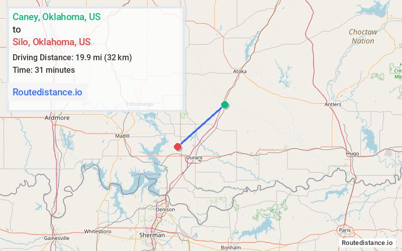 Route map from Caney to Silo