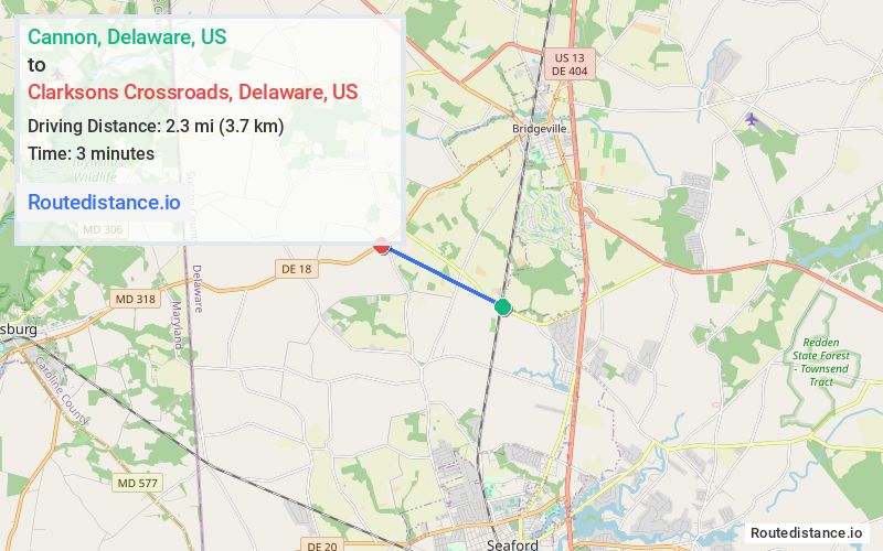 Route map from Cannon to Clarksons Crossroads